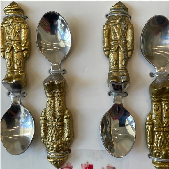 Holiday Gold Nutcracker Spoon Set of 4 Small 5in Stainless Steel Christmas New - Picture 5 of 9